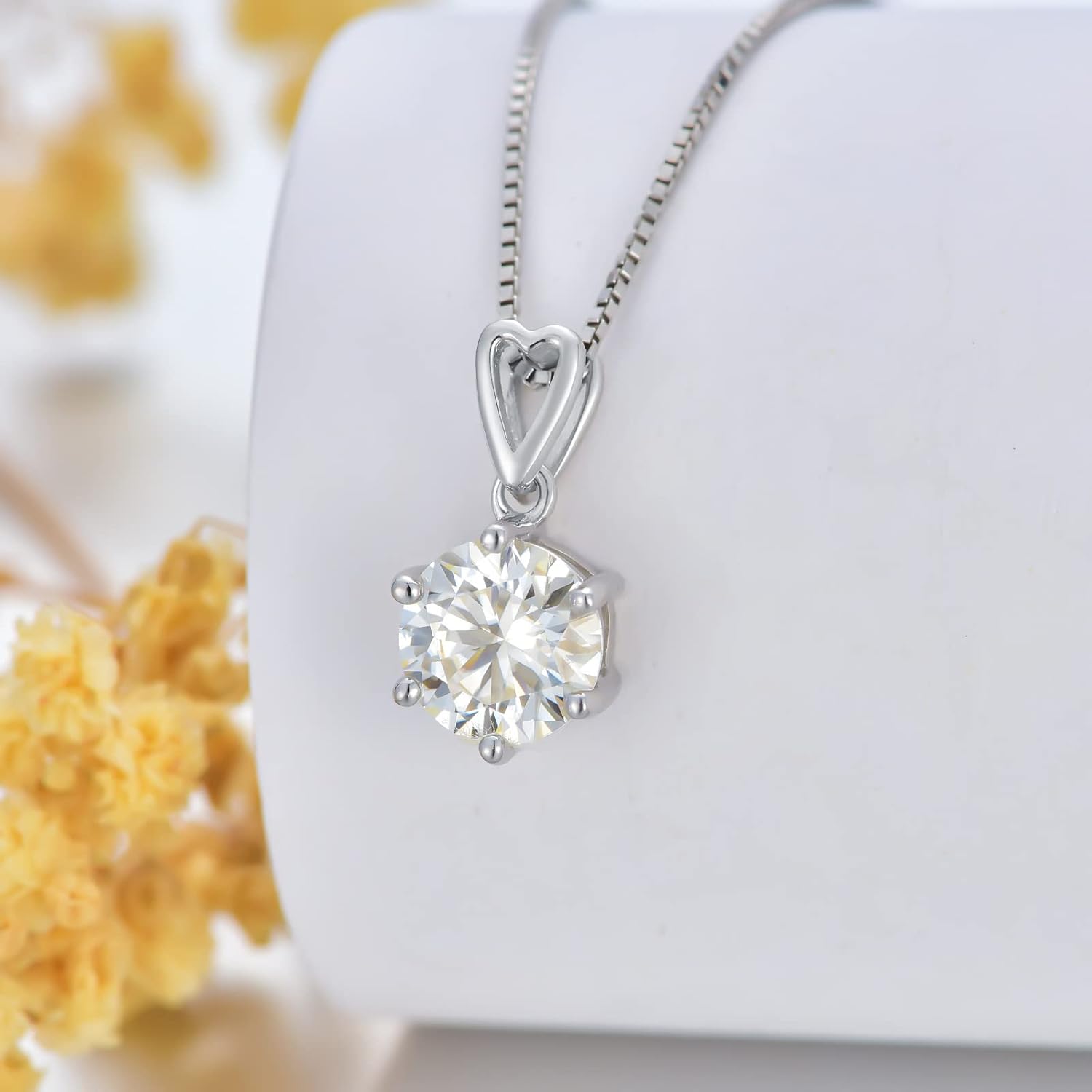 2CT Moissanite Pendant Necklace for Women, 18K White Gold Plated 925 Sterling Silver D Color Ideal Cut Moissanite Diamond Necklace with Box Chain Birthday Mothers Day Gift for Mom Her Wife - Image 4