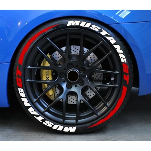 Permanent Tire Lettering fits Mustang GT Tyre Decal 1.06" Height fits to All 14-22" 8pcs Full KIT for 4 Tires Letters Tyre Stickers Motorcycle Universal Easy Fitment