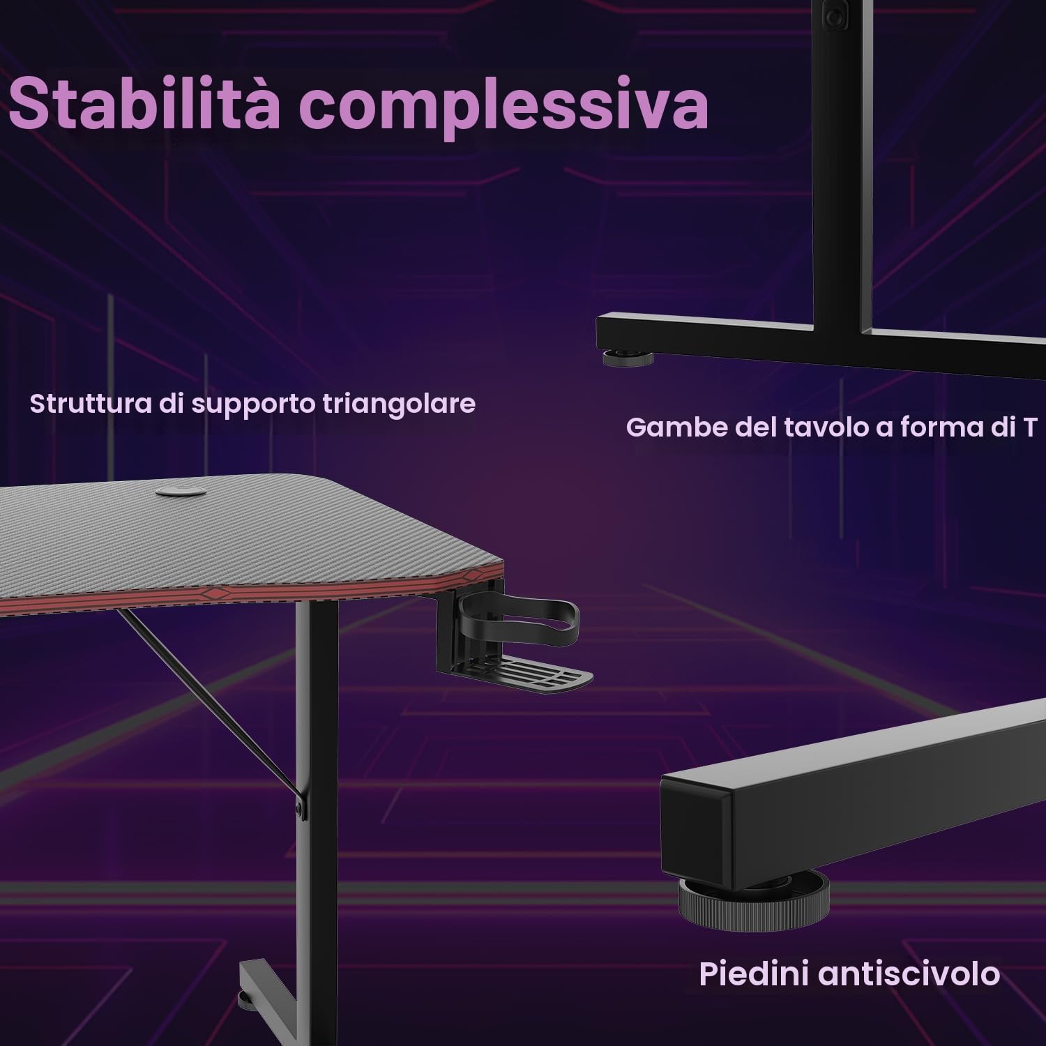 JUMMICO 180 * 60 Scrivania Gaming, Tavolo da Gaming, Scrivania per Computer, Postazione Gamer con Piano del Tavolo in Fibra di Carbonio Adatto Sia per i Giocatori Che per l'uso in Ufficio