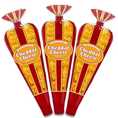 Palomitas de maíz gourmet – 3 mini conos de queso cheddar y exclusiva calcomanía de vinilo inspiradora – Pequeño espacio de almacenamiento amigable