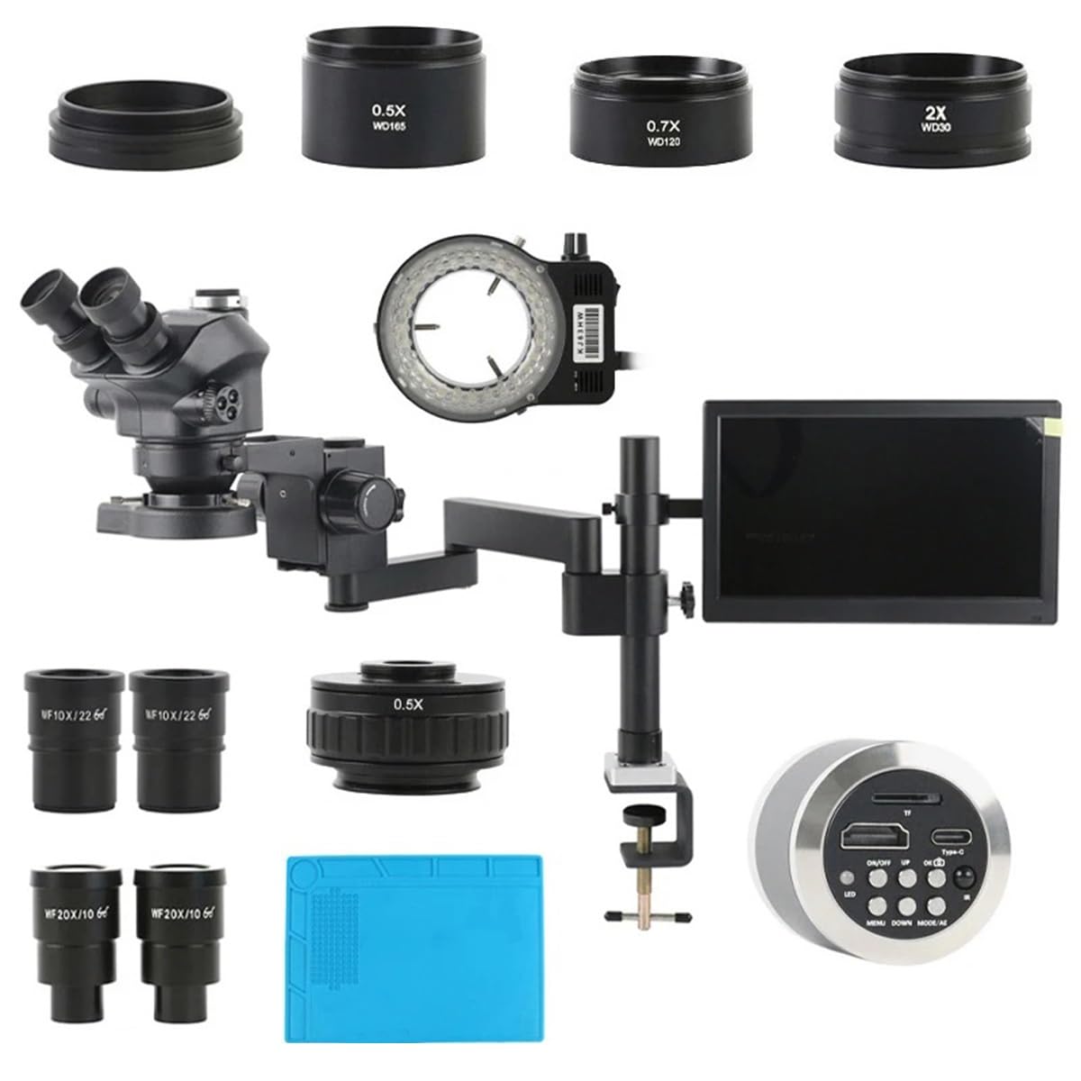 Microscope 3.5X-200X Stereo Trinocular Microscope Clamp Folding Extension Type Base 48MP 55MP 4K 2K HDMI USB VGA Video Camera +11.6 Display(48MP 4K HDMI Type-c)