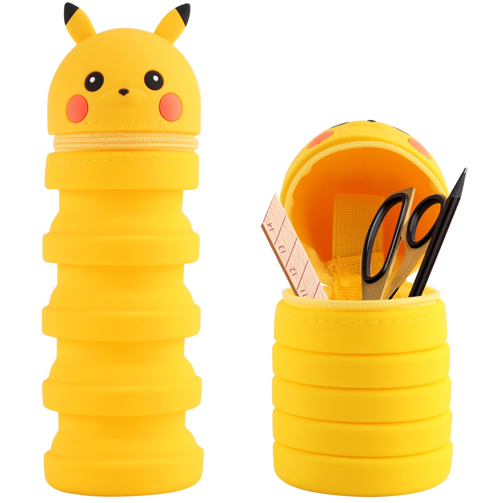 Darryy Estuche Vertical Lapices Retráctil, Estuche de Dibujos Animados, Papeleria Cute Kawaii Aesthetic Estuche, Estuche Silicona Forma de Animales, Portalápices para Niños (Amarillo)
