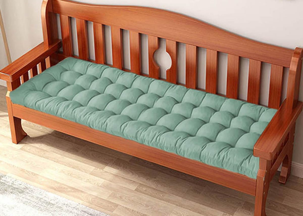 Waigg Kii Light Green Thick Garden Bench Cushion Pad 2/3 Seater,100/120Cm Rectangle Cotton Garden Bench Seat Cushions Pad For Chaise/Swing/Outdoor/Indoor (120X50cm,)