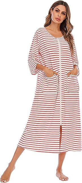RONGTAI Zip Viscose Nightie: short-sleeve, printed, soft, light, travel, all season. Gift