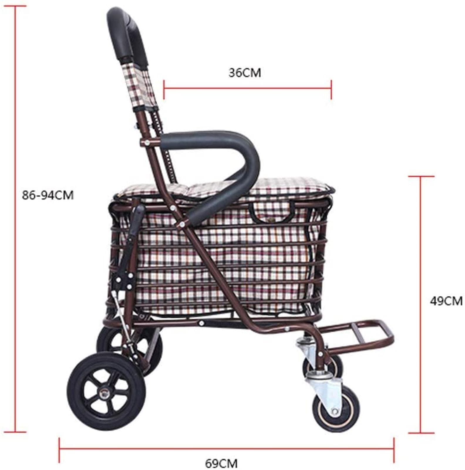 Rollator Walker - Carrito de la compra para ancianos, andador, casual con asiento, plegable ajustable de tres pasos, cuatro ruedas de alta capacidad