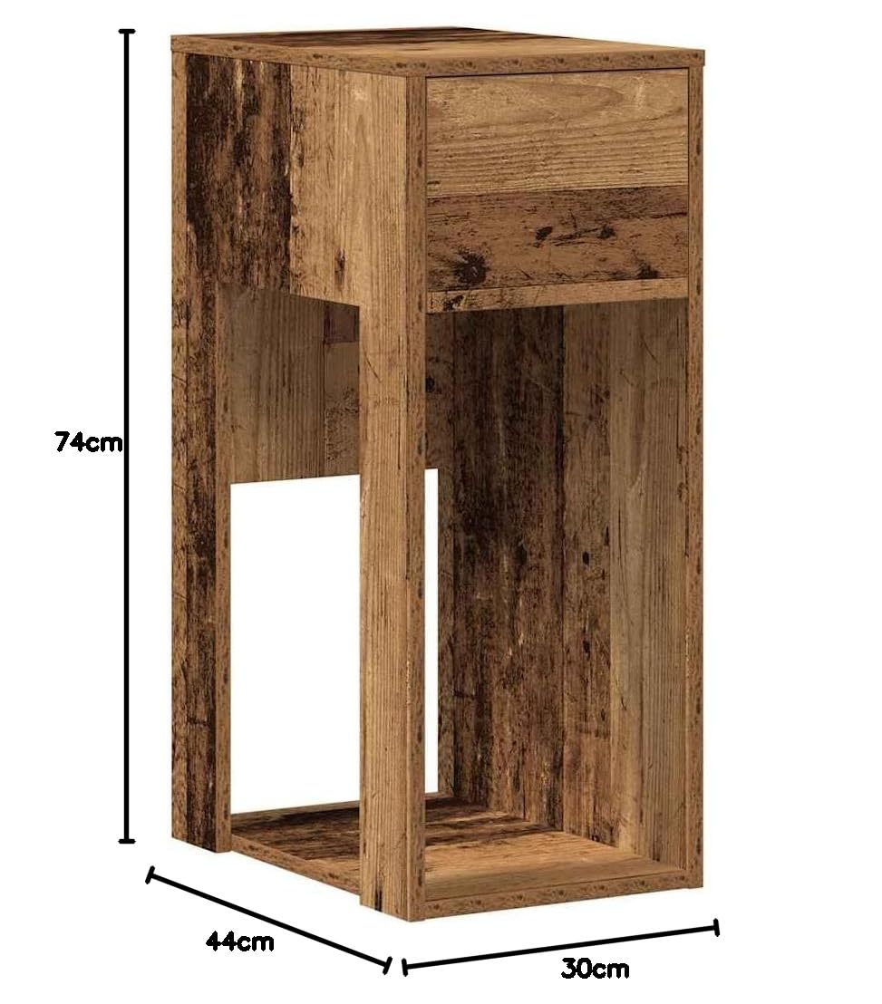 PC Unterschrank mit Schublade, Computer Tower Stand 30x44x74 cm, aus Holzwerkstoff in Altholz-Optik, Schreibtisch Beistellschrank mit offenem Fach, für Büro & Homeoffice