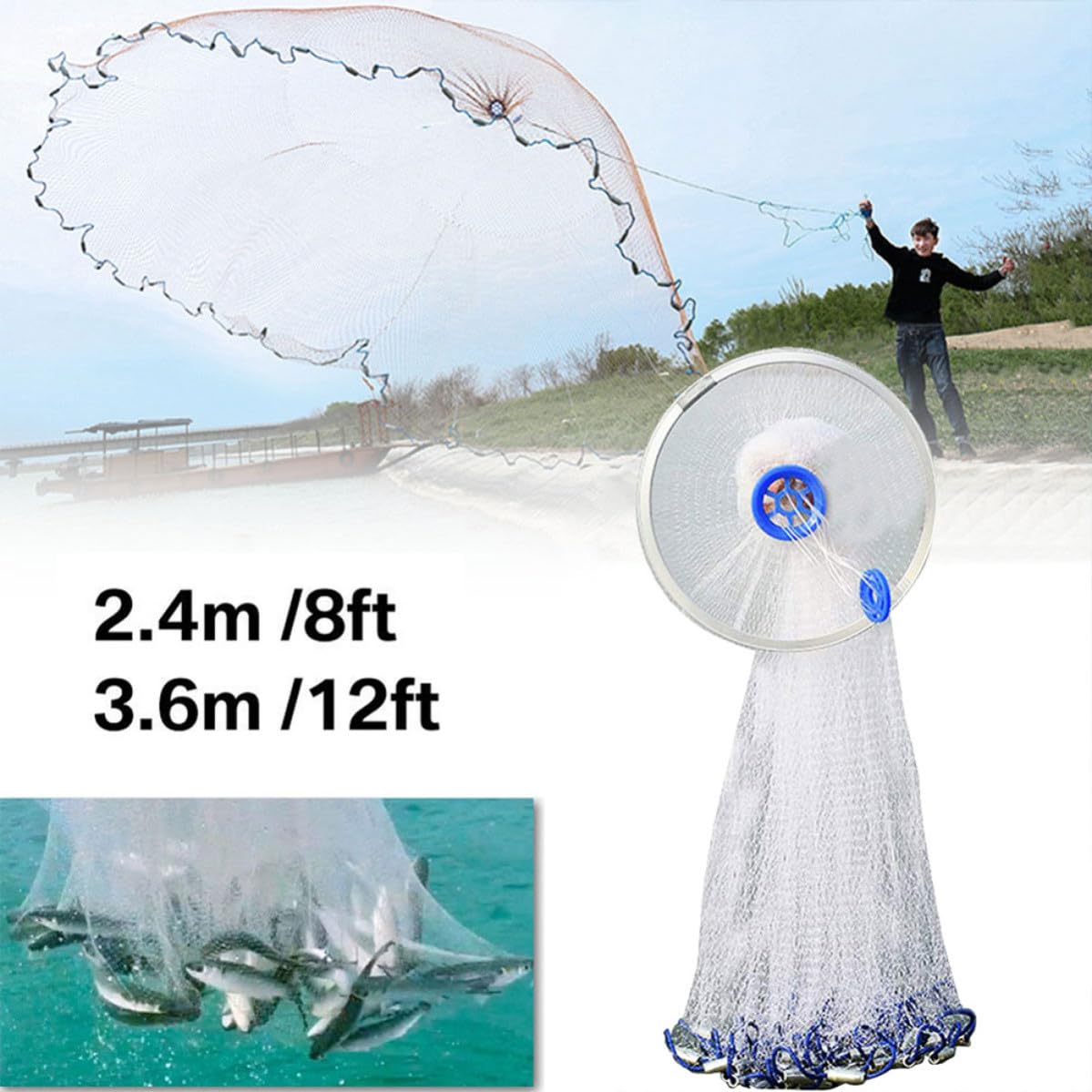 Rete da Pesca Pieghevole in Nailon Marrone Maglia ad Alta Precisione, Retino per Pesci e Gamberetti, per Acqua Dolce e Salata, Rete da Lancio Portatile
