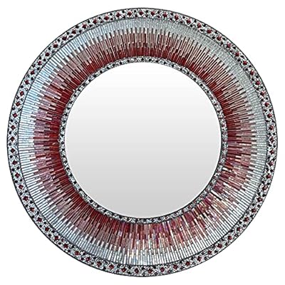 Decorative Wall Mirror Mosaic 24" Round Handcrafted Wall Art in Shades of Bright Red and Blush Pink, White, Silver Glitter Colorful Glass Tile Décor for Home by DecorShore 61KDQdbqMkS. SS400