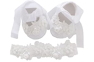 0-18M Baby Girls Newborn White Lace Baptism Shoes and Headband Set: Toddler...