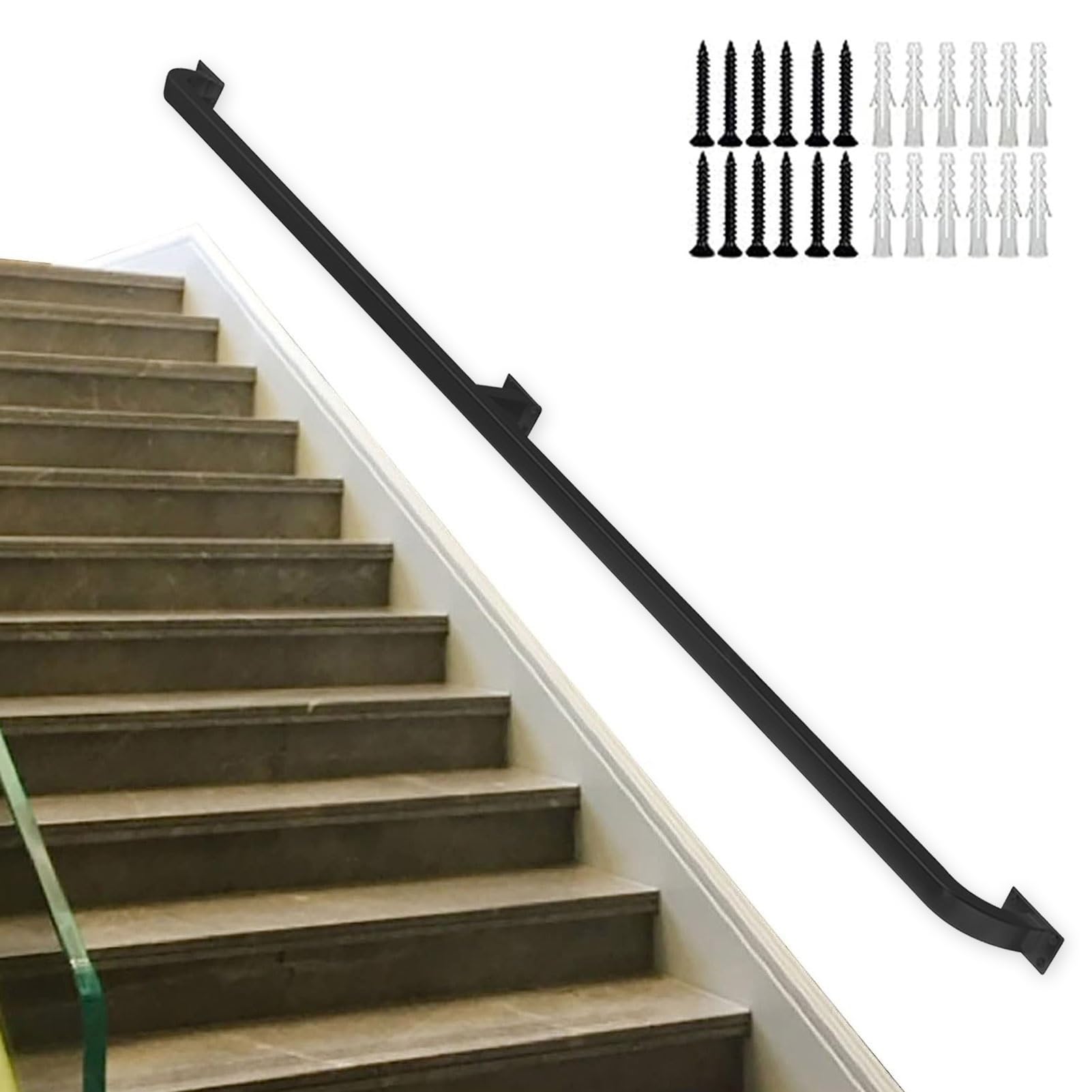 LWJSOCP Stair handrail Wrought Iron Handrails, Stair Banister Handrail Set - Wall Mounted, Stair Railing, Iron Baluster for Indoor and Outdoor Steps, Stair Handrail Safety Grip (Size : 0.8m)