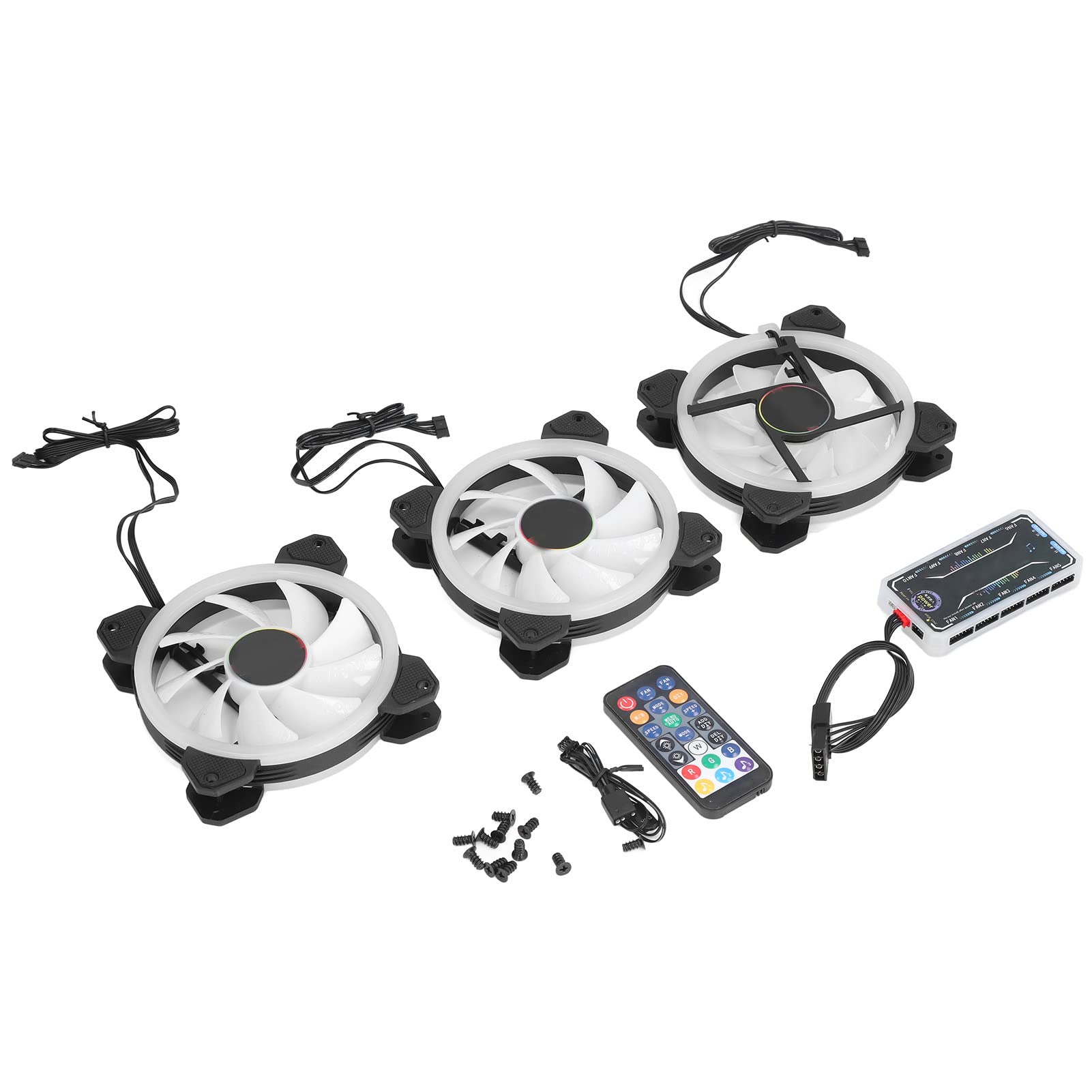Garsent 120 Mm Gehäuselüfter, 3 RGB 6-polige Geräuscharme Computerlüfter mit Mehreren Lichtmodi, Stoßfeste Hochleistungs-PC-Lüfter mit Controller-Schrauben, für PC-Gehäuse