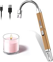 Allume Bougie Electrique, Rouclo USB Rechargeable Briquet Électrique avec Affichage LED, Briquet Arc Électrique Coupe-Vent sans Flamme pour Cuisine,Bougie,Barbecue,Cheminée,Gazinière (Or Rose)