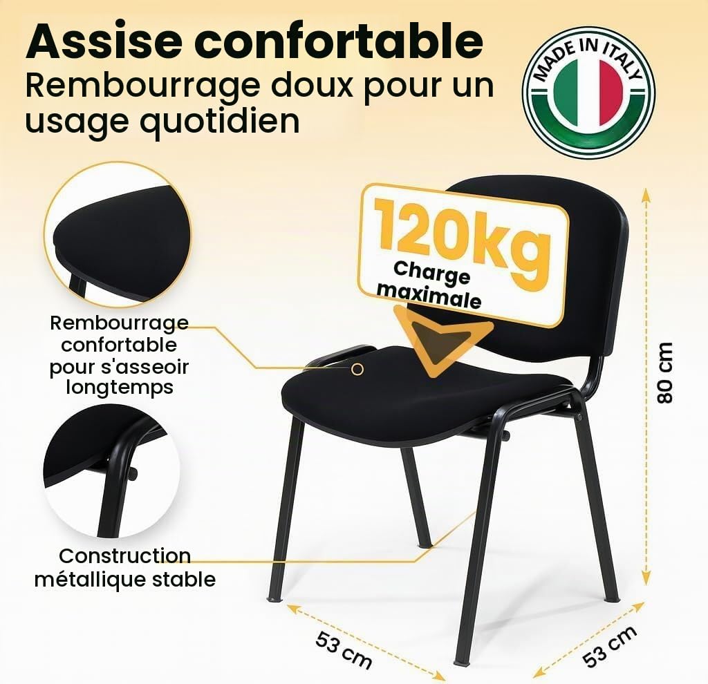 Topsit Lot de 4 Chaises Visiteur ISO Chaises de conférence empilables et Confortables avec Assise et Dossier rembourrés