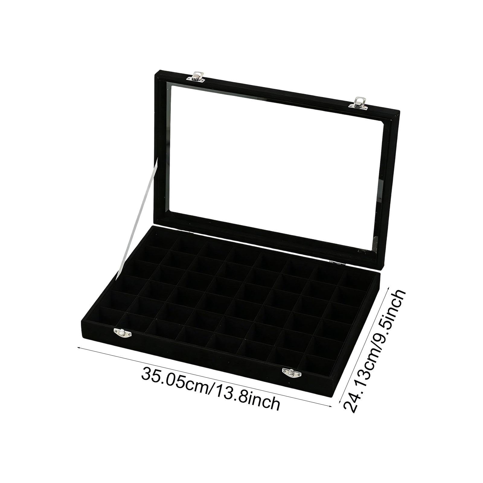 Qianly Jewelry Tray Organizer con 48 Scomparti Regolabili Porta Anelli Orecchini Collane Bracciali Custodia Robusta con Coperchio Trasparente in Tessuto, Nero