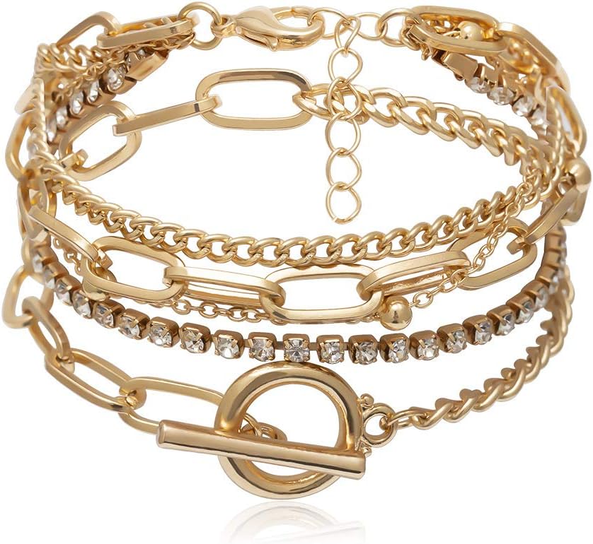 Gold Bracelets for Women Chunky Gold Layered Link Bangle for Women Dainty Boho Stackable Bracelet Set