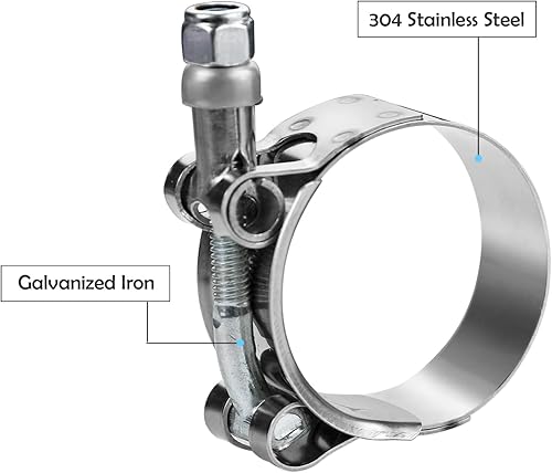 Miniatura 3 de Paquete de 2 abrazaderas de manguera con perno en T, rango de trabajo de 4.488-4.724 in, abrazaderas intercooler de entrada turbo de acero inoxidable