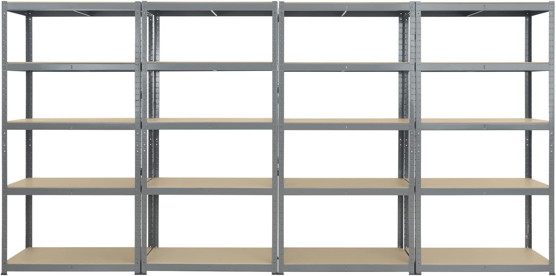 Storage Affairs Extra Heavy Duty Garage Shelving: 4X 176h x 90w x 45d (cm) 265kg Per Shelf | Grey, 5 Tier Garage Storage Racking | 5 Adjustable Shelves, Boltless Assembly | For Shed, Home & Office