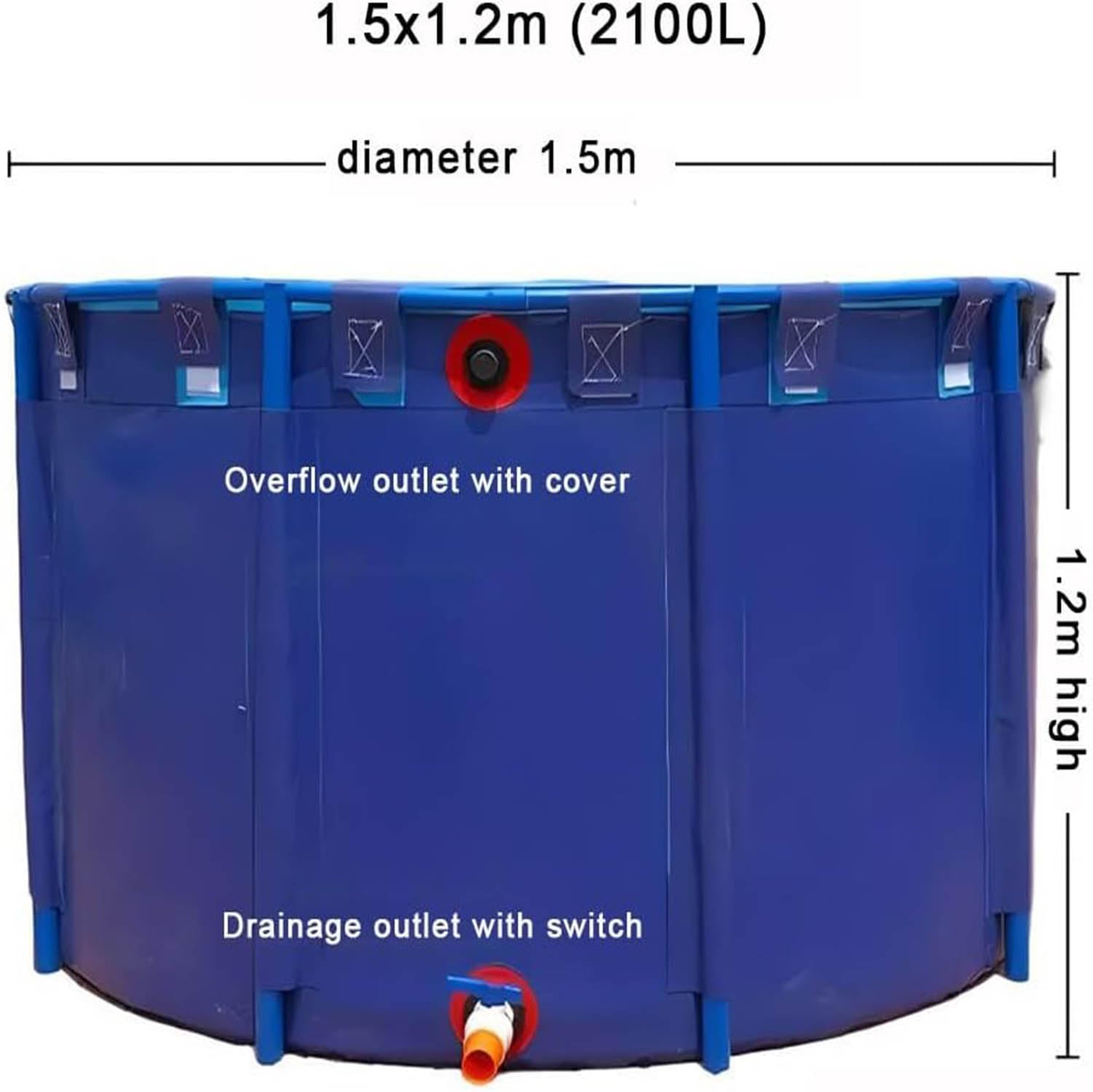 Piscina fuori terra rotonda portatile con supporto e valvola di scarico, ideale per attività ricreative all'aperto e piscicoltura, facile installazione e design durevole