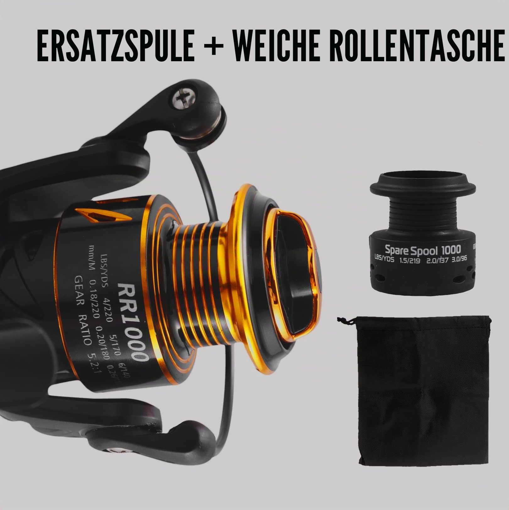 Rigged and Ready RR spin fixed-spool fishing reels 4 size options 1000, 3000, 5000, 6000. Freshwater saltwater smooth strong durable. Spare spool + bag. Spinning, Carp, Bass, Coarse, Sea & LRF angling