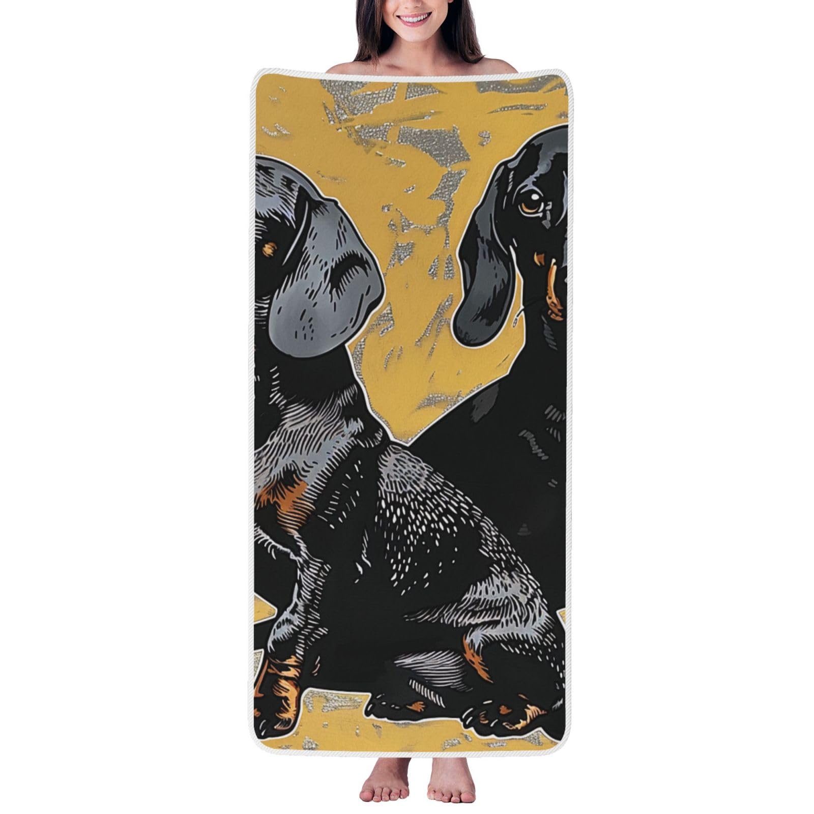 WPKJU Dachshund Printed Bath Towel with White Edging - 27x55 in Soft Extra Absorbent Coral Velvet Shower Towels for Bathroom