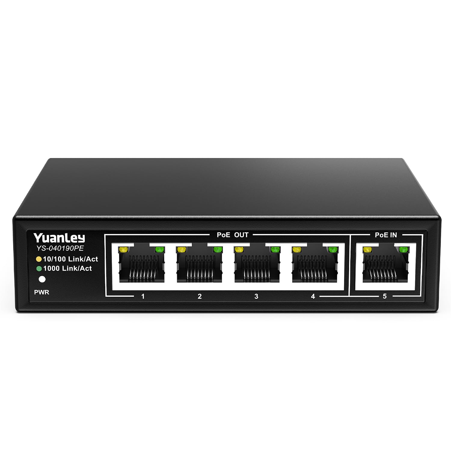 YuanLey Extensor PoE Gigabit de 5 Puertos con 4 Salidas, IEEE 802.3af/at/BT Mini Repetidor de 5 Canales 1000Mbps, Metálico, Protección contra Rayos de 6KV, Escritorio, Switch Passthrough