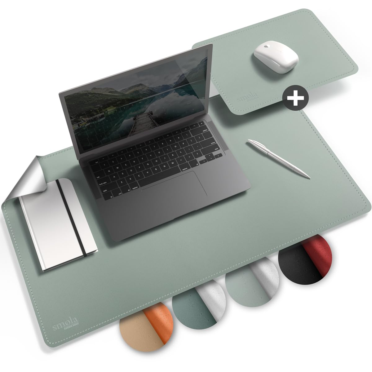 Alfombrilla de escritorio de piel sintética de 60 x 35 cm, lavable, incluye alfombrilla XXL para ratón, base de mesa grande, para oficina y oficina en casa, doble cara (azul mañana/plata)