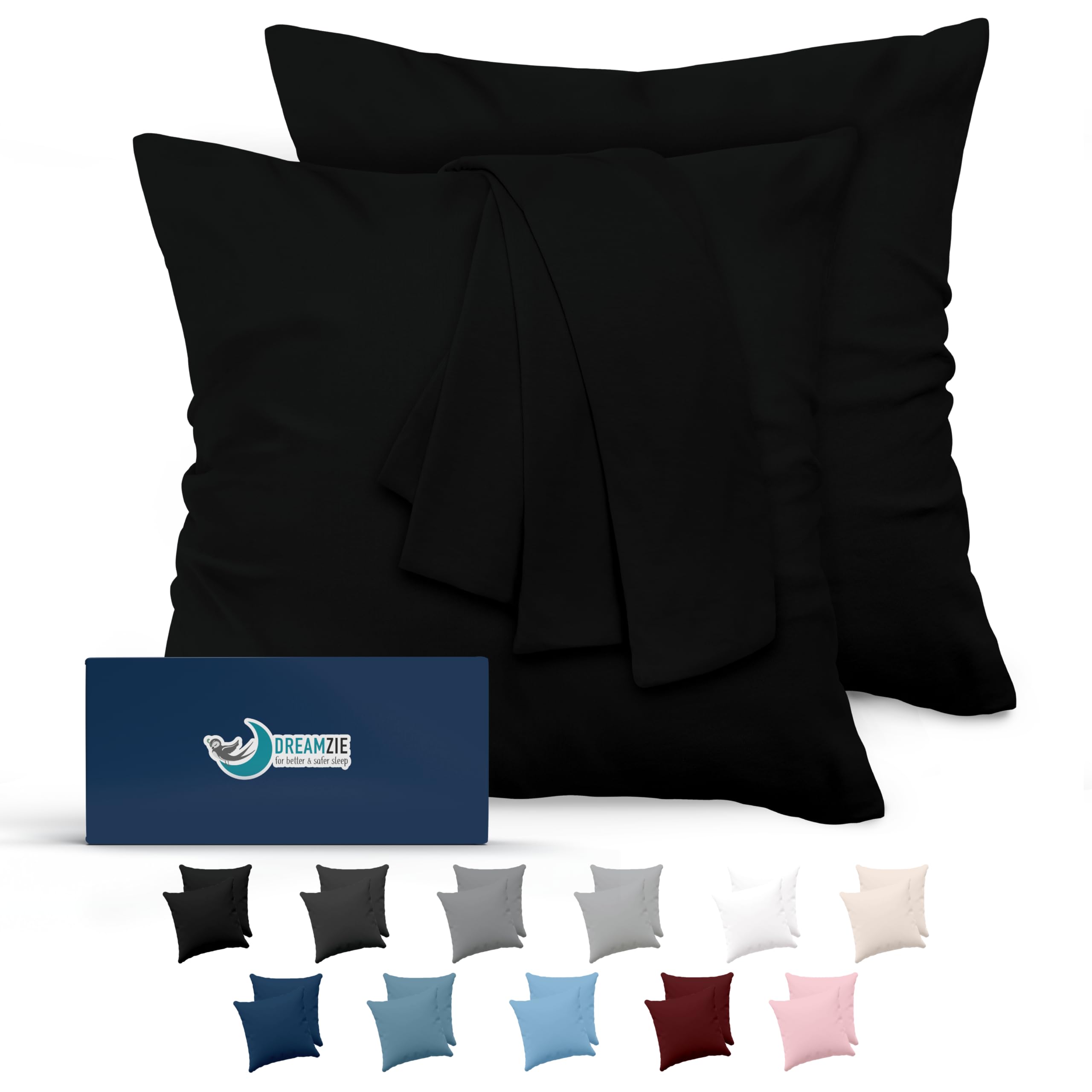 Federe Cuscini 60x60 (Set 2) Dreamzie in Microfibra OEKO-TEX Certificazione - Copricuscini Dolce Nero