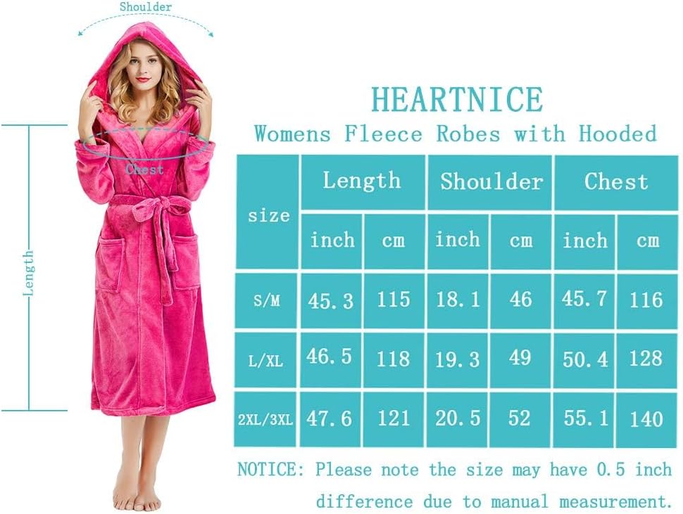 HEARTNICE Womens Hooded Fleece Robe, Soft Bathrobe for Womens, Cute Long House Coat - Image 7