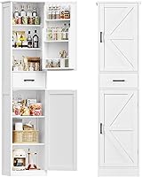 TEENFON 67" Tall Narrow Storage Cabinet with 3 Shelves & Drawer - Waterproof Pantry for Kitchen, Bathroom, White