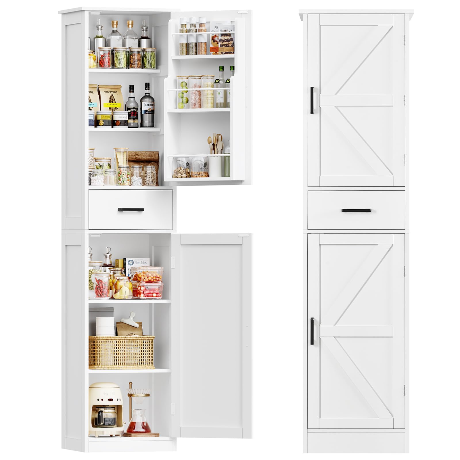 Photo 1 of ***STOCK IMAGE FOR REFERENCE***
TEENFON Tall Storage Cabinet with 3 Door Shelves & 1 Drawer, Narrow Kitchen Pantry Cabinet for Living Room, Bathroom, Entryway, White