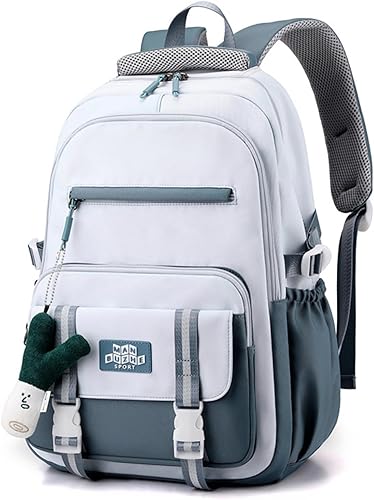 Mochila Kawaii con bonitos accesorios colgantes, bolsa de viaje, grande, impermeable, informal, para mujeres y hombres, Azul, Mochila Kawaii con