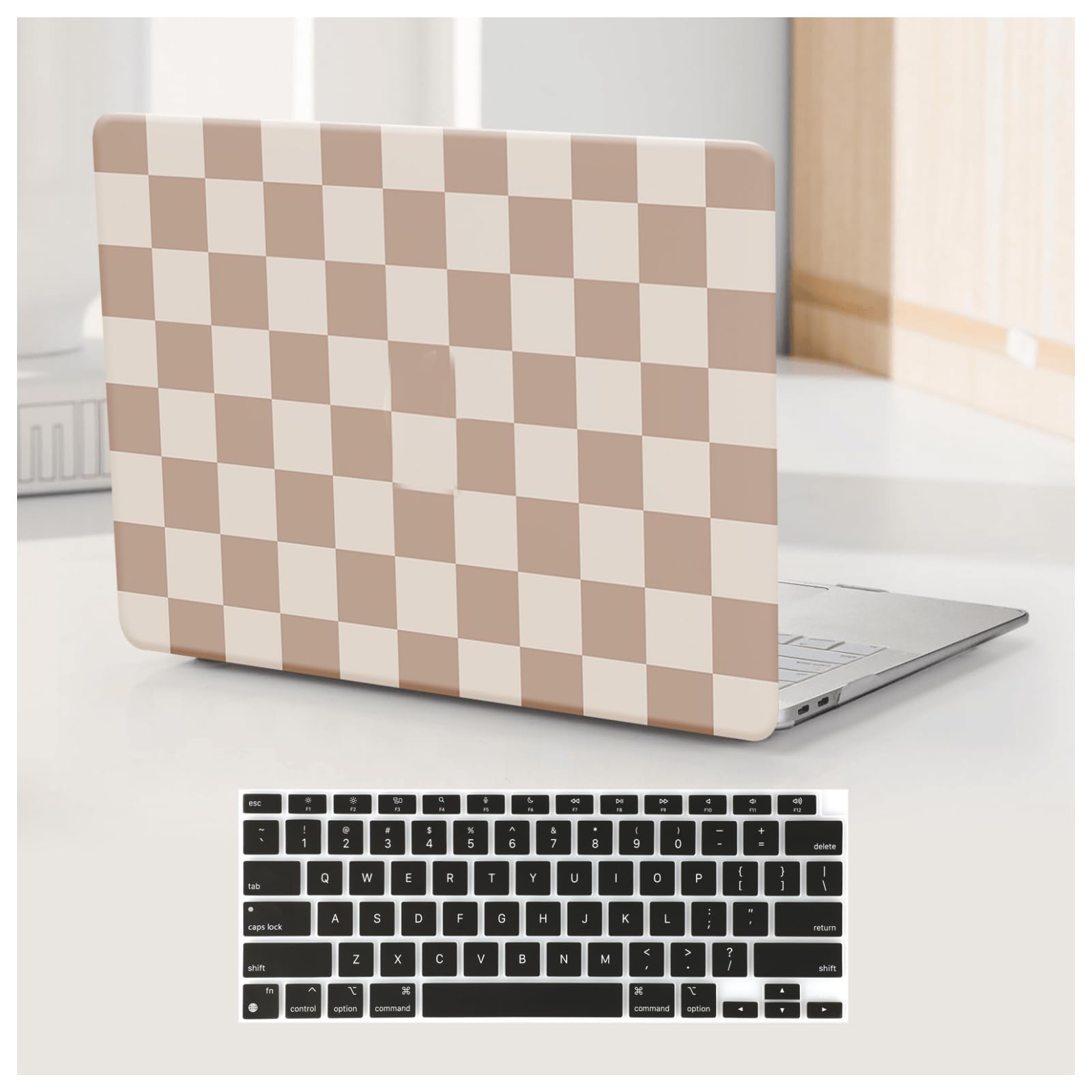 BYCeKe for MacBook Air 13.6 inch Case 2022-2026 M5 M4 A3240 M3 A3113 M2 A2681,for Mac 13 M4 Checkered Textured Cream Plastic Hard Shell&Keyboard Cover