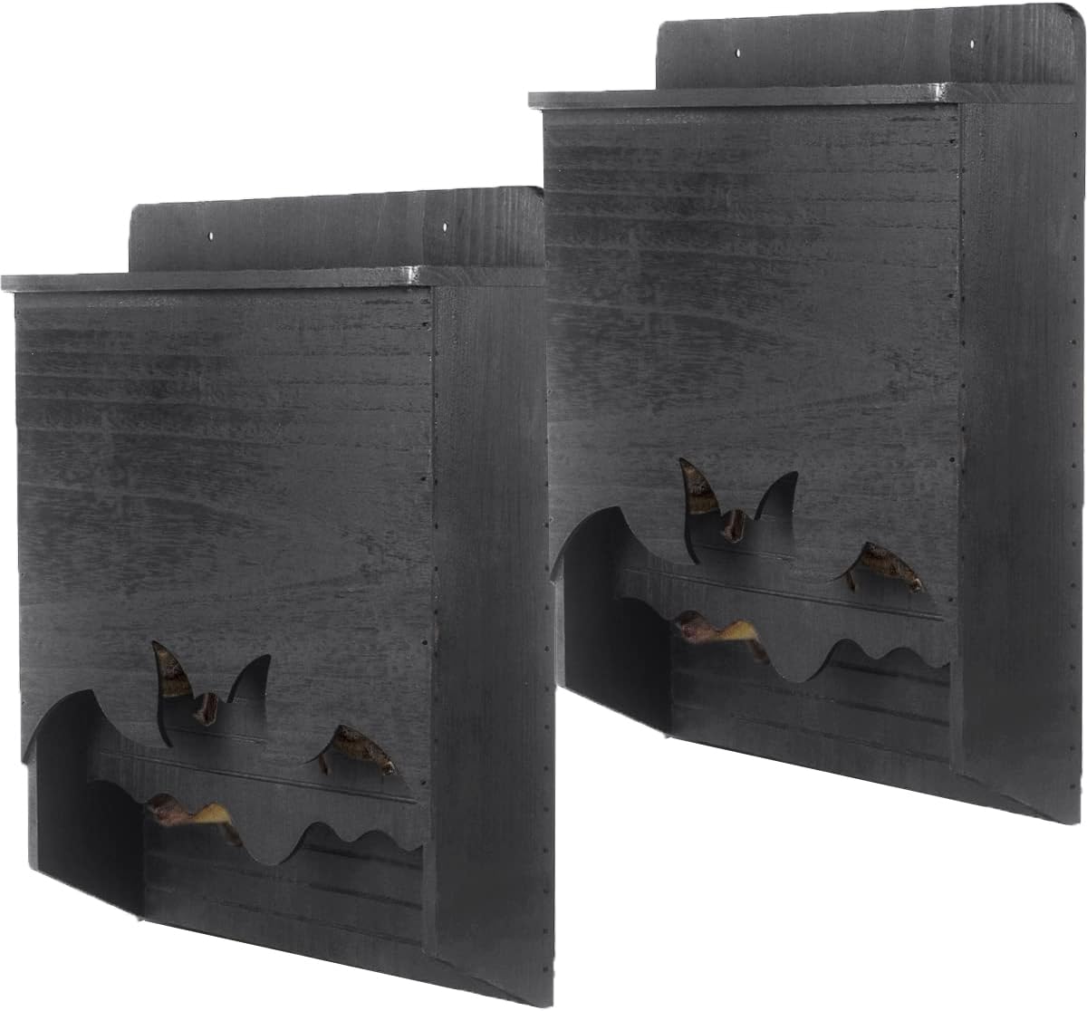 2PCS Bat House Double Chamber Handcrafted Wooden Bat Houses Box for Outdoors Clearance Large Bat Shelter 17x13x4.3in Black