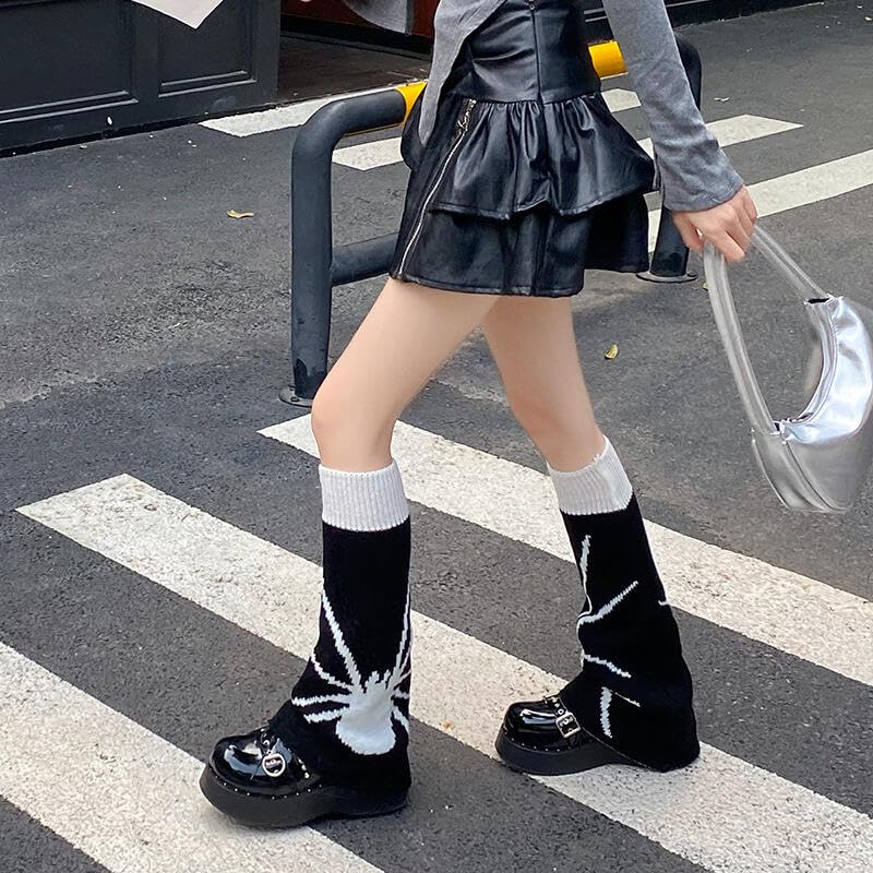Image of WODECASA Girls Kawaii Leg Warmers Knitted Flared Leg Sleeves Goth Crochet Baggy Cuff Ankle Heap Socks