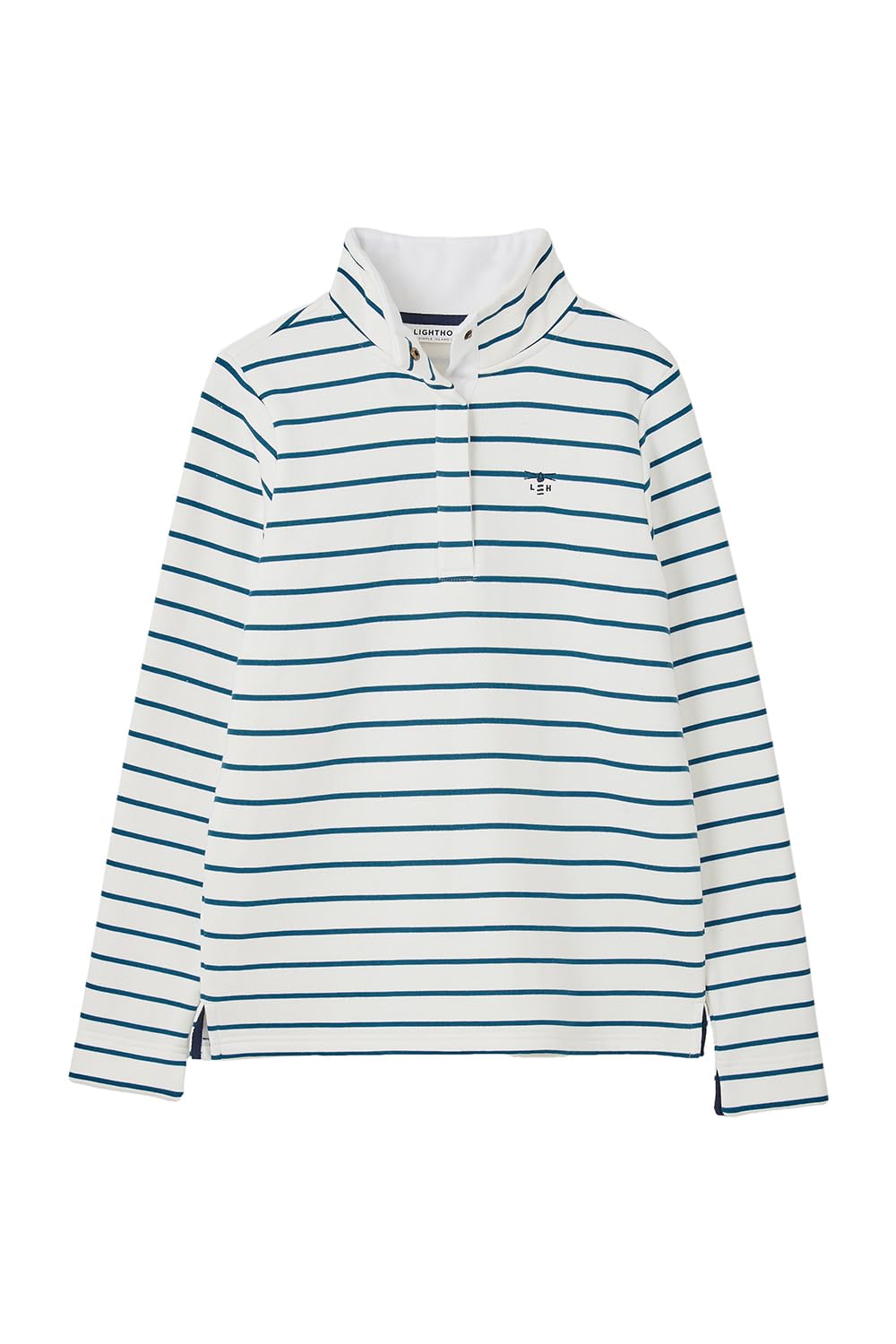Lighthouse Clothing Women's Teal Haven Jersey Popper Detail Cotton Top In | Size: 16