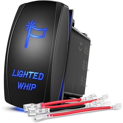Nilight 90007B Lighted Whip Rocker Switch LED Light Bar 5Pin Laser On/Off LED Light 20A/12V 10A/24V Switch jumper wires set for Jeep Boat Trucks,2 years Warranty , Blue