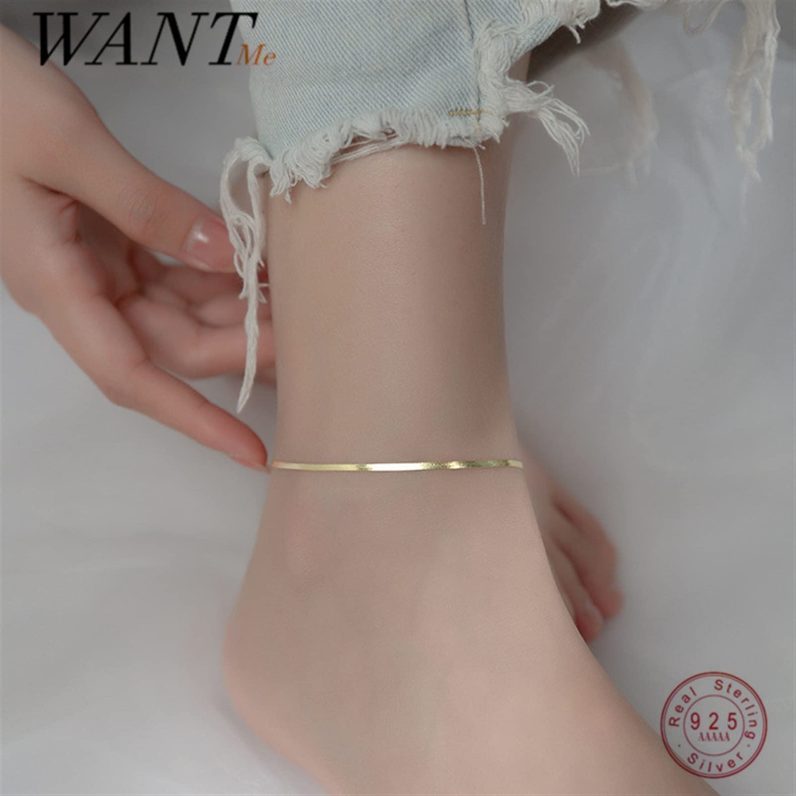 Cavigliere Cavigliera in Argento Sterling 925 Minimalista in Oro 18 carati con Osso di Serpente Lucido Cavigliera per Donna Accessori per Gioielli da Festa con ciondoli Estivi da Spiaggia Cavigliere