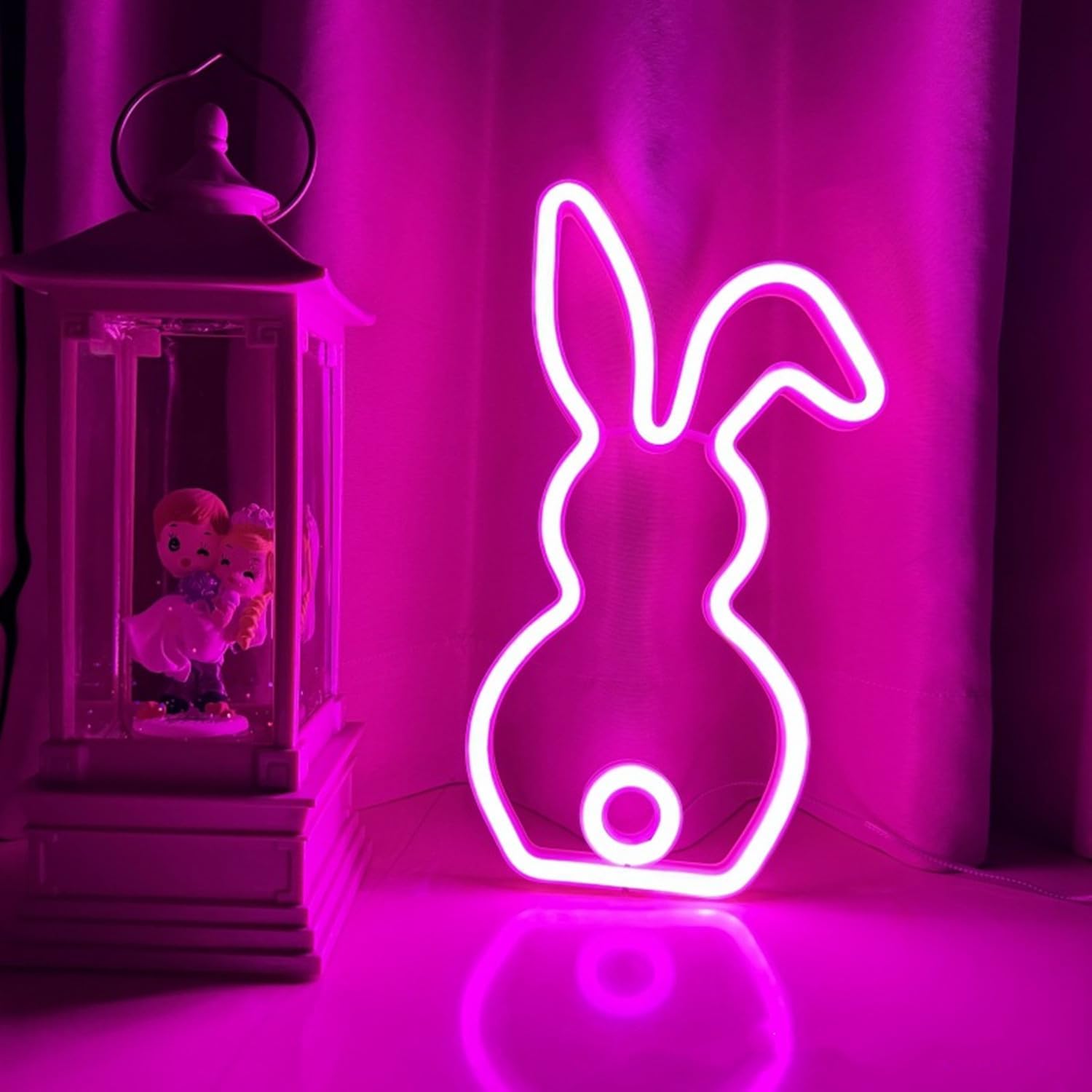 LED Bunny Lamp,Cute Rabbit Neon Light Signs Easter decorations USB Powered or 3xAA Battery Powered,Bunny Night Light Gifts for Bedroom Dorm Easter Christmas Party Bar Wall Decor