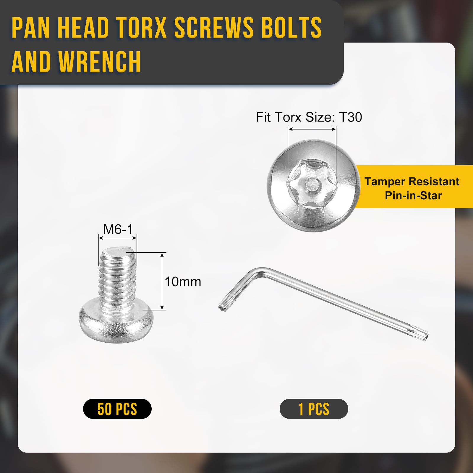 DTGN M6x10mm Pan Head Torx Security Screws, 50Pack, Good for Machinery - Image 2
