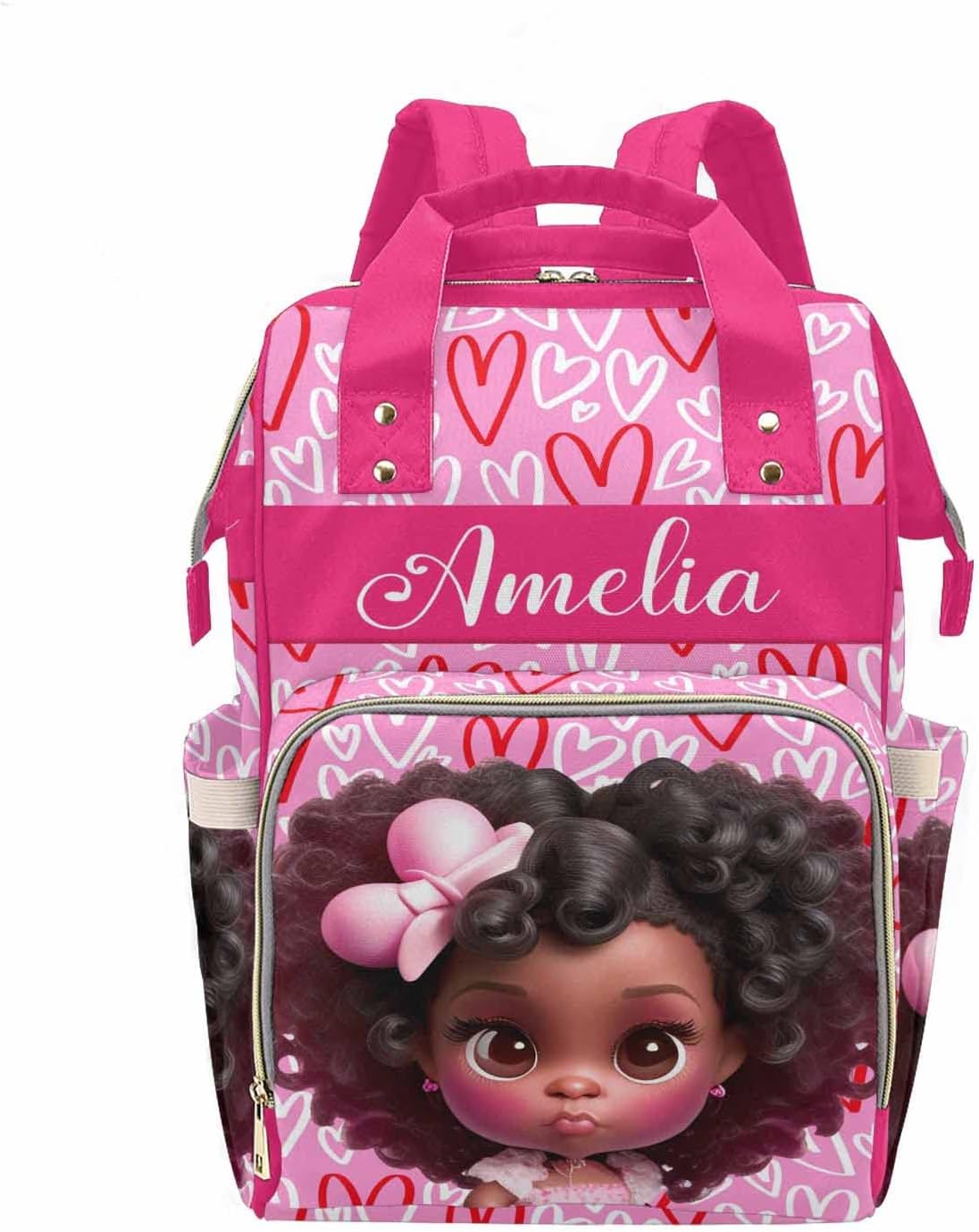 M YESCUSTOM Diaper Bag Custom Name Personalized Love Heart Diaper Bag Suits for Women Travel Outdoor Use Pink