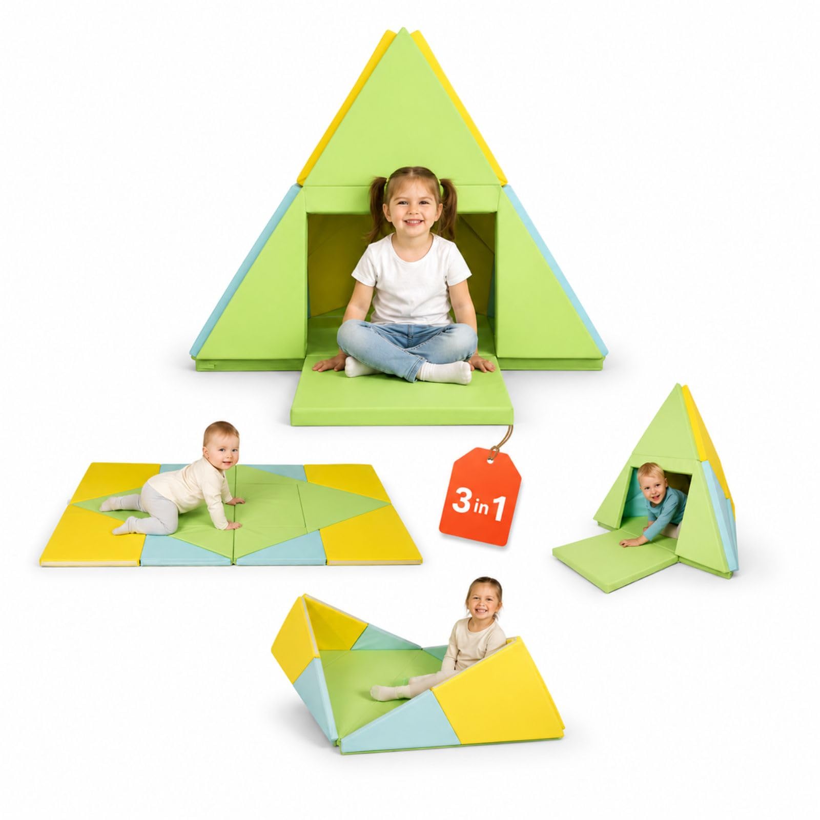 alldoro Faltbare Spielmatte 3-in-1, Krabbelunterlage, Tipi-Zelt & Spielboot | abwaschbares Kunstleder, weich gepolstert, 182 x 105 cm, Krabbelunterlage, Tipi-Zelt & Spielboot, Für Kinder ab 0 Jahren