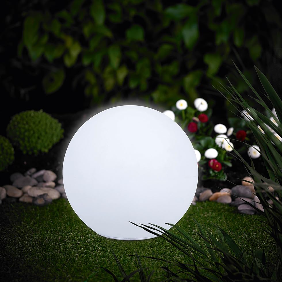 MeLiTec Solar Gartenleuchte Kugel RGBW Farbwechsel Warmweiß & Bernstein & 7 Farben Solarleuchte für Garten Dekorative Bodenleuchte IP44 bis 8h Leuchtdauer 30 cm