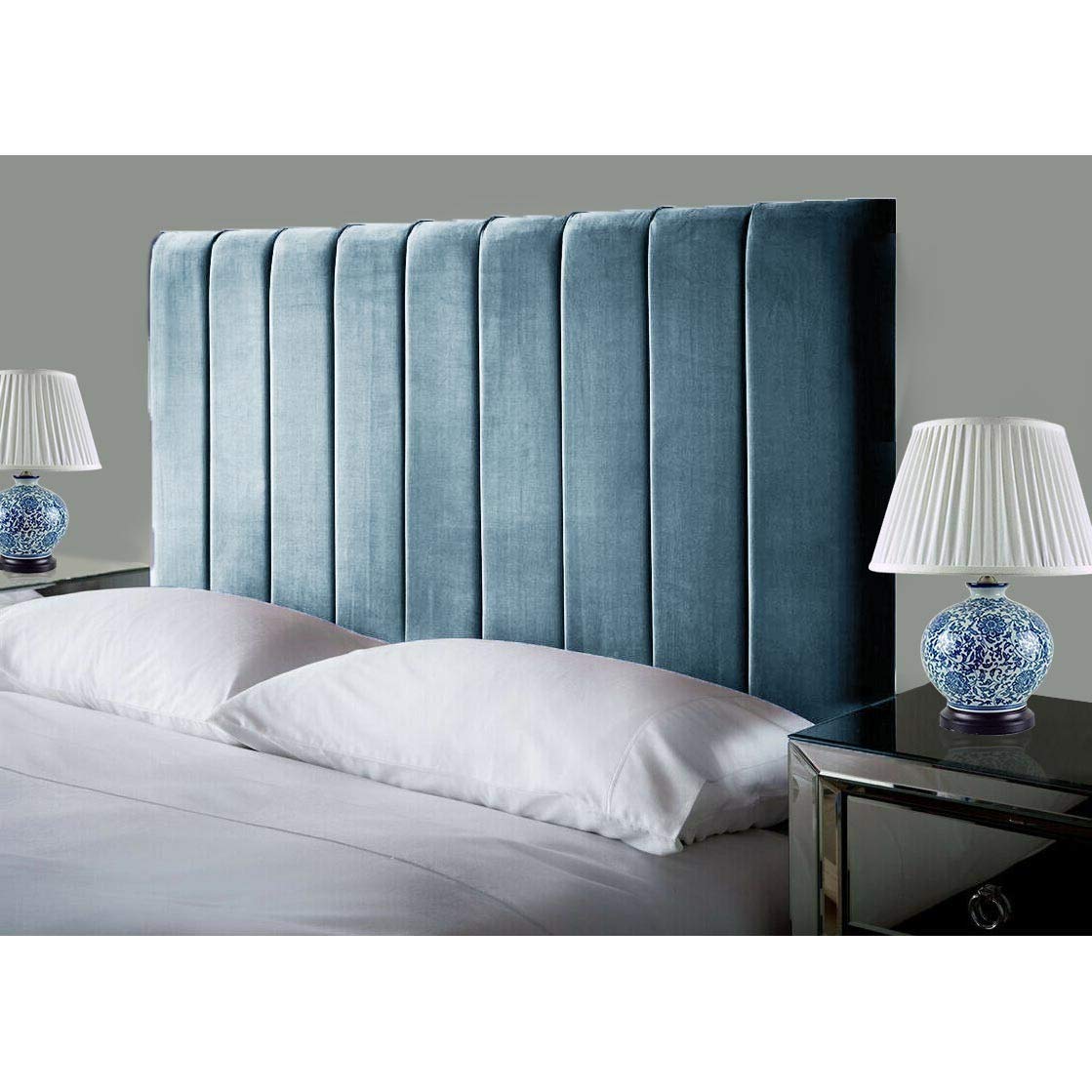 Affordable Luxury Portland Lined Headboards in Elegant Plush Velvet Fabric, for Divan Beds, Bedroom and Hotel Furniture (4FT6 Double- Height 24", Sky)