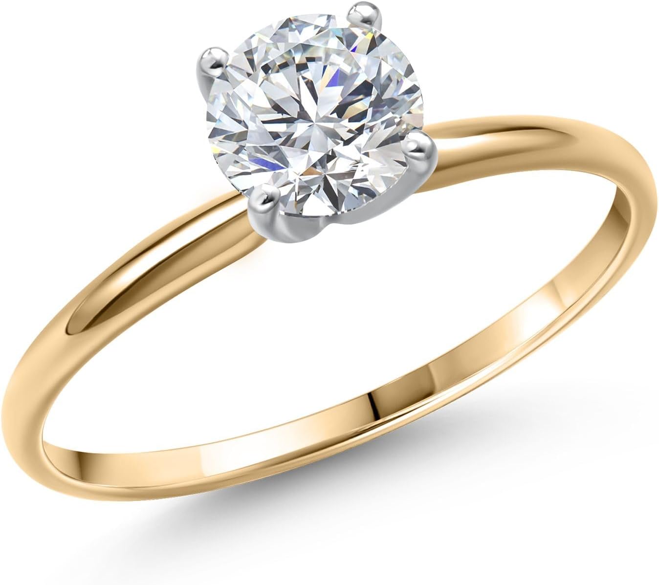 Gem Stone King 2 Tone 14K Yellow and White Gold IGI Certified Lab Grown Diamond Solitaire Engagement Ring For Women | 0.75 Ct Round Cut | D-E Color | VS1-VS2 Clarity