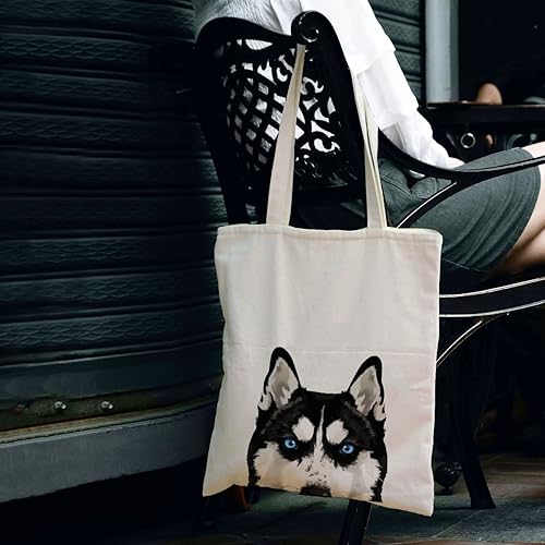 Vista 95 de WIRESTER Bolsa de lona para mujeres y niñas, bolsa de playa, comestibles y viajes, lindo perro