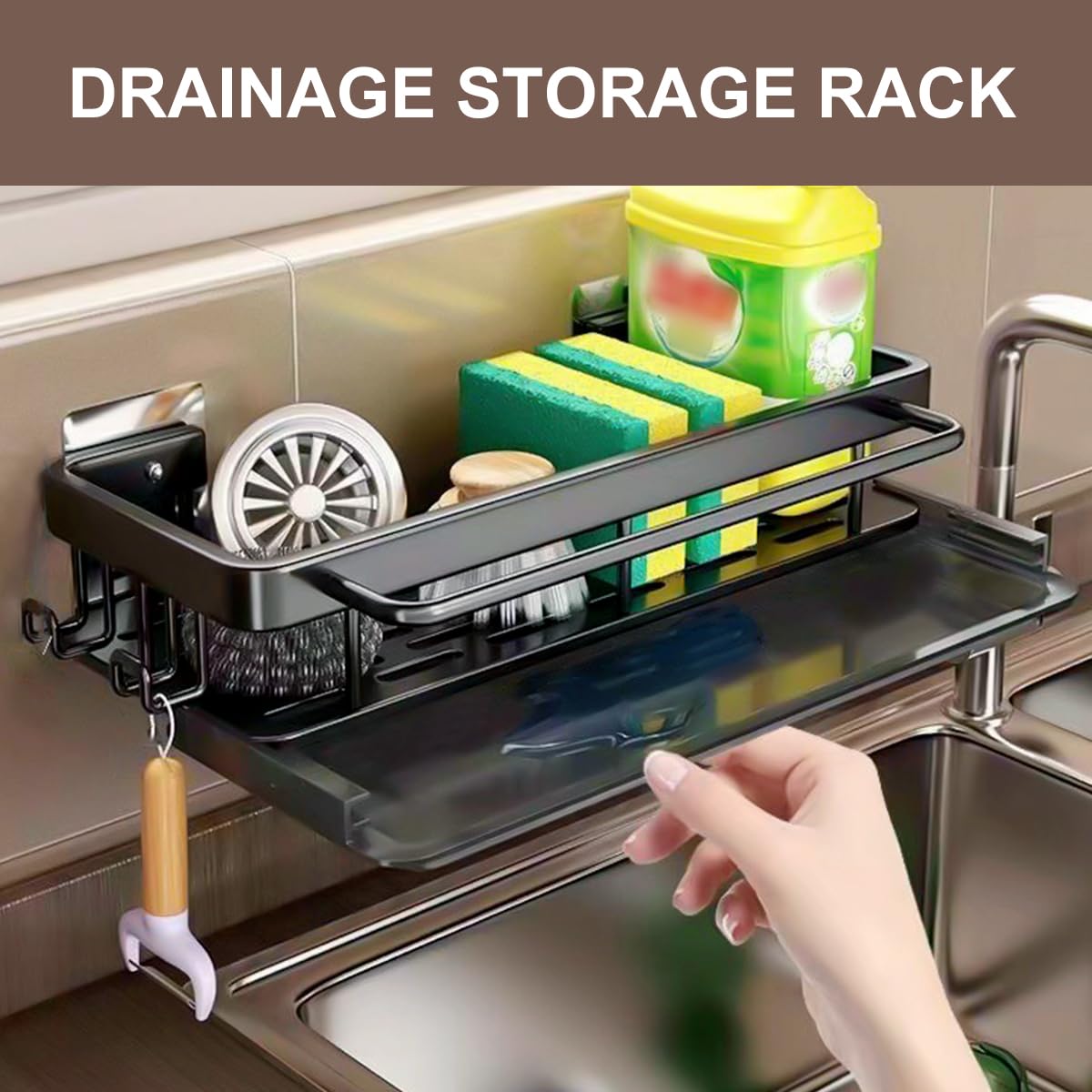 Kit Porta Spugne Da Cucina Autoadesivo – Organizer Sottolavello Con Porta Asciugamani E Ganci