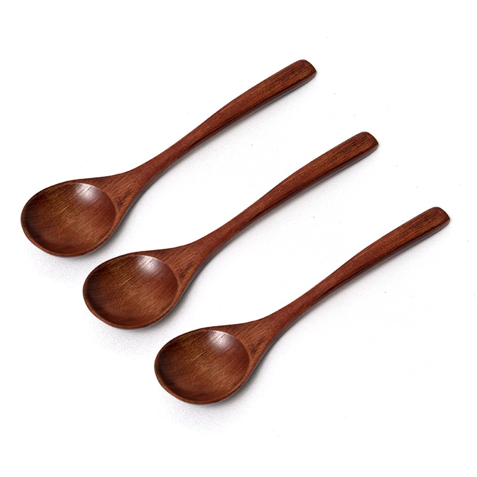 Thfaeyta 3Pcs Wooden Spoon Set, Long Handle Wood Soup Spoons for Eating Cooking, Wooden Teaspoons Utensil for Tea Coffee Honey Desserts Cereal Serving