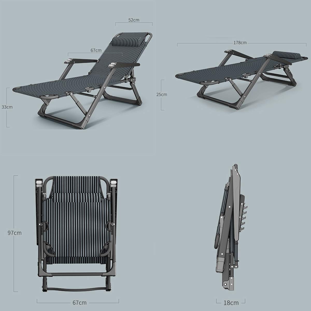 Baroni Home Sedia Sdraio Zero Gravity da Giardino, Chaise Longue Pieghevole da Esterno, Sdraio Salvaspazio per Piscina e Terrazzo, Poltrona Relax, Gri | Leroy Merlin