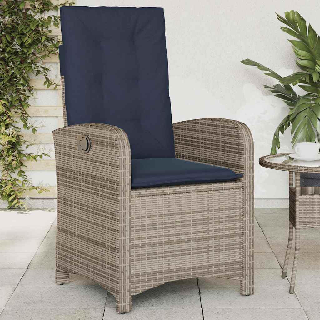 Poltrona da giardino con cuscino, 2 pezzi, schienale regolabile, grigio, polyrattan PE intrecciato, rivestimento rimovibile, telaio in acciaio per esterni Relax