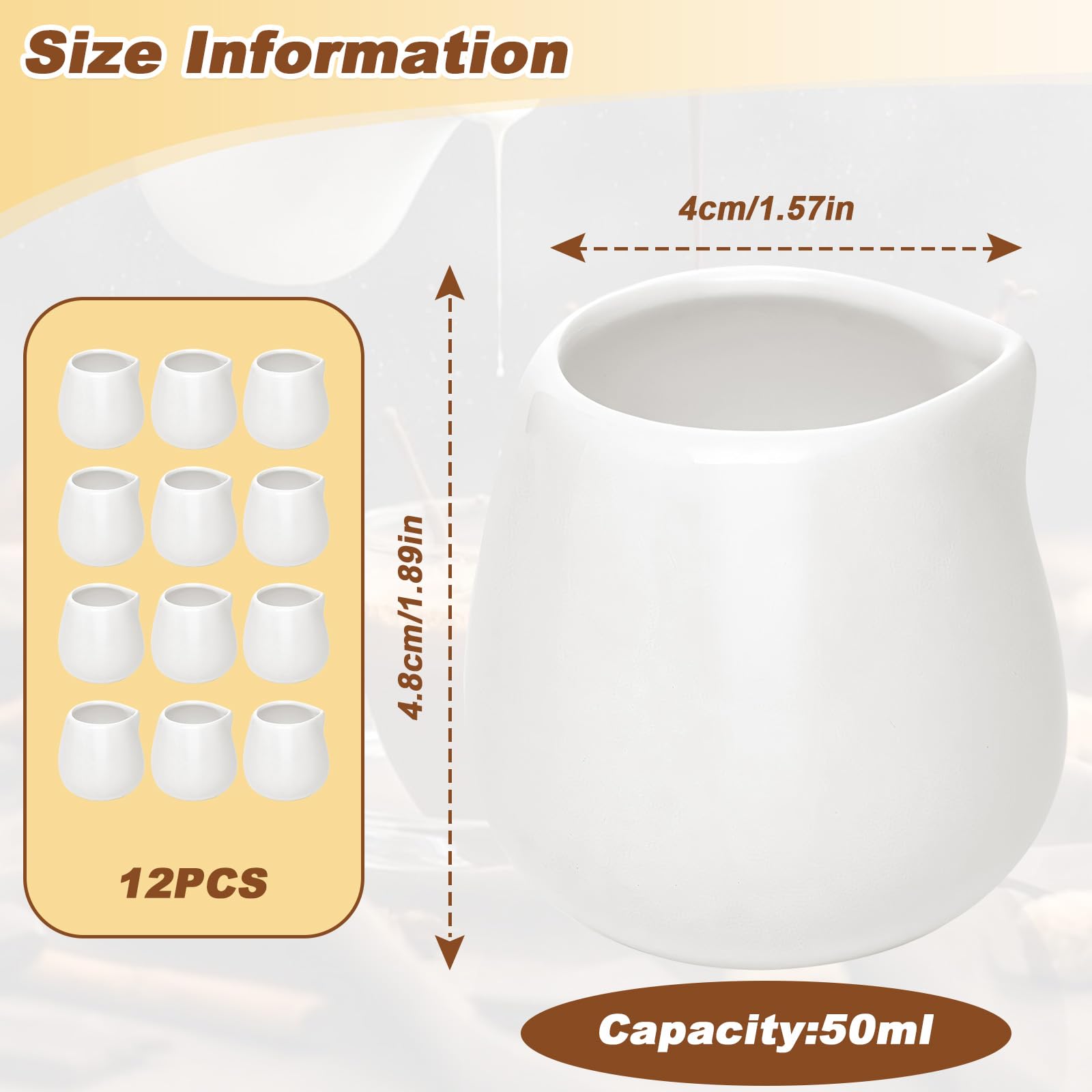 Caraffa piccola per il latte, 12 pezzi mini caraffa per salsa da 50 ml, caraffa per il latte in ceramica bianca, senza manico, adatta per panna da caffè e salse